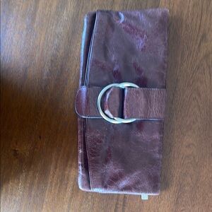 Brown Leather Clutch with Silver Buckle